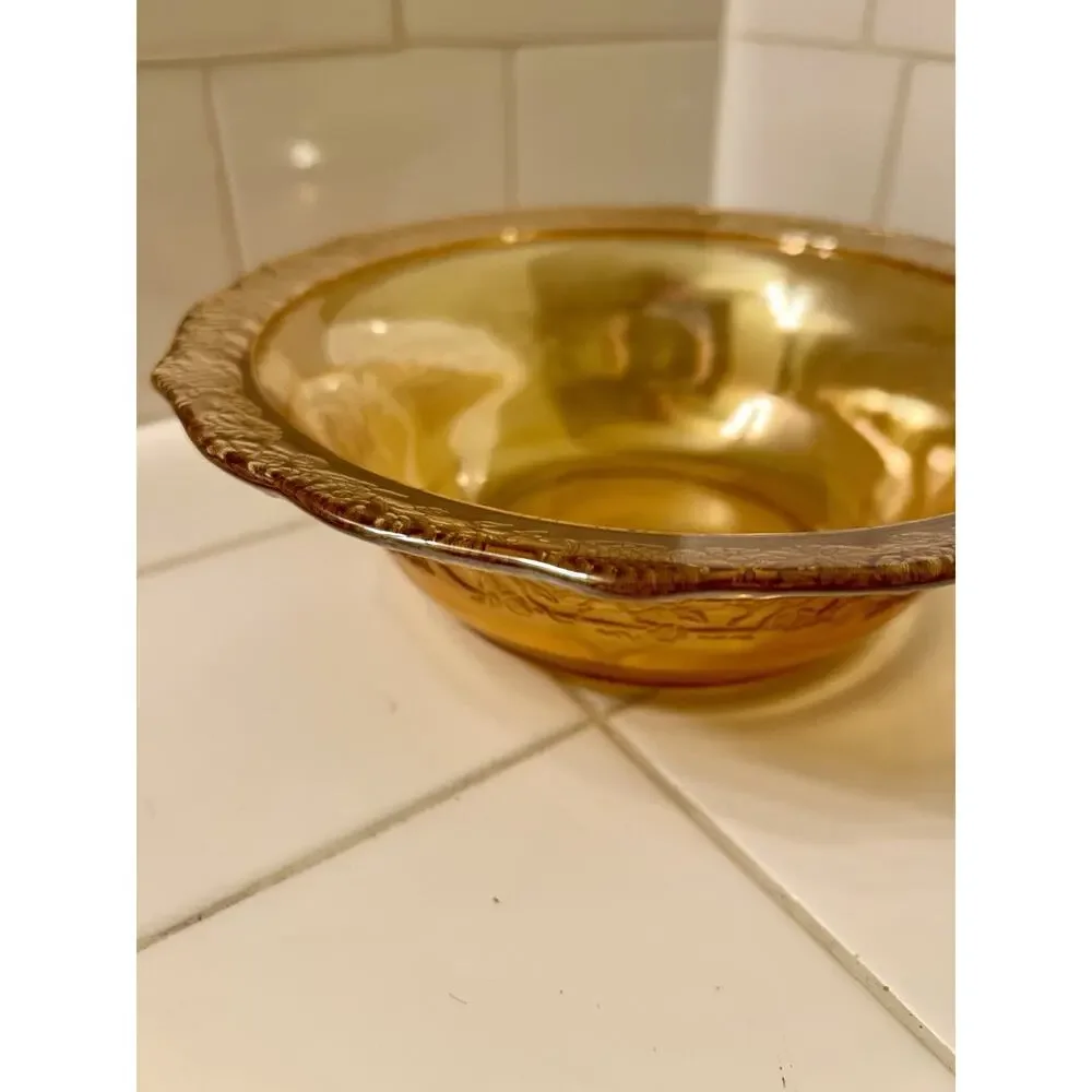 Federal Glass Normandie Pattern Marigold Carnival Glass 8.5” Serving Bowl